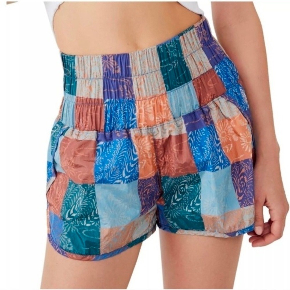Free People Patchwork Boho Athletic Shorts S Blue… - image 1